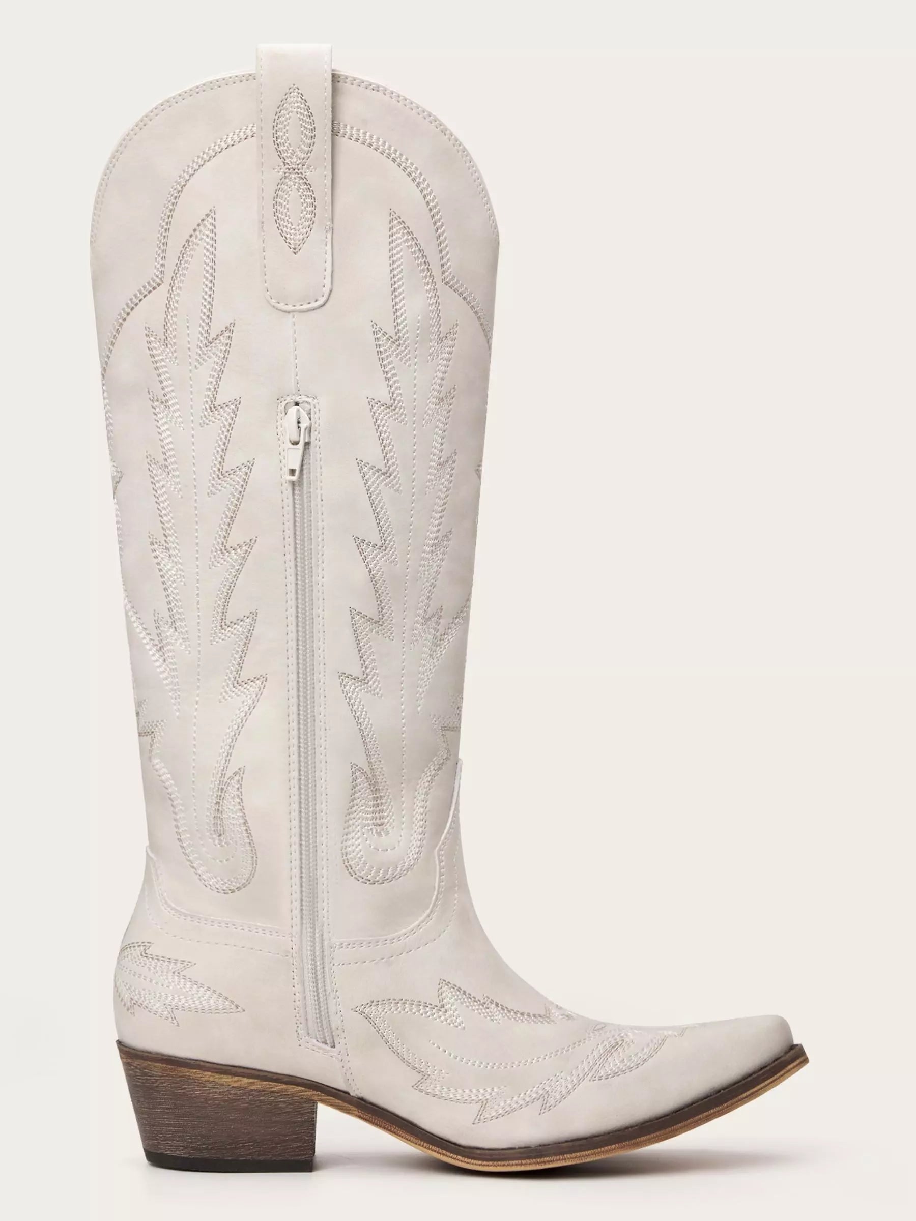 The Electra: Timeless White Embroidered Western Boots