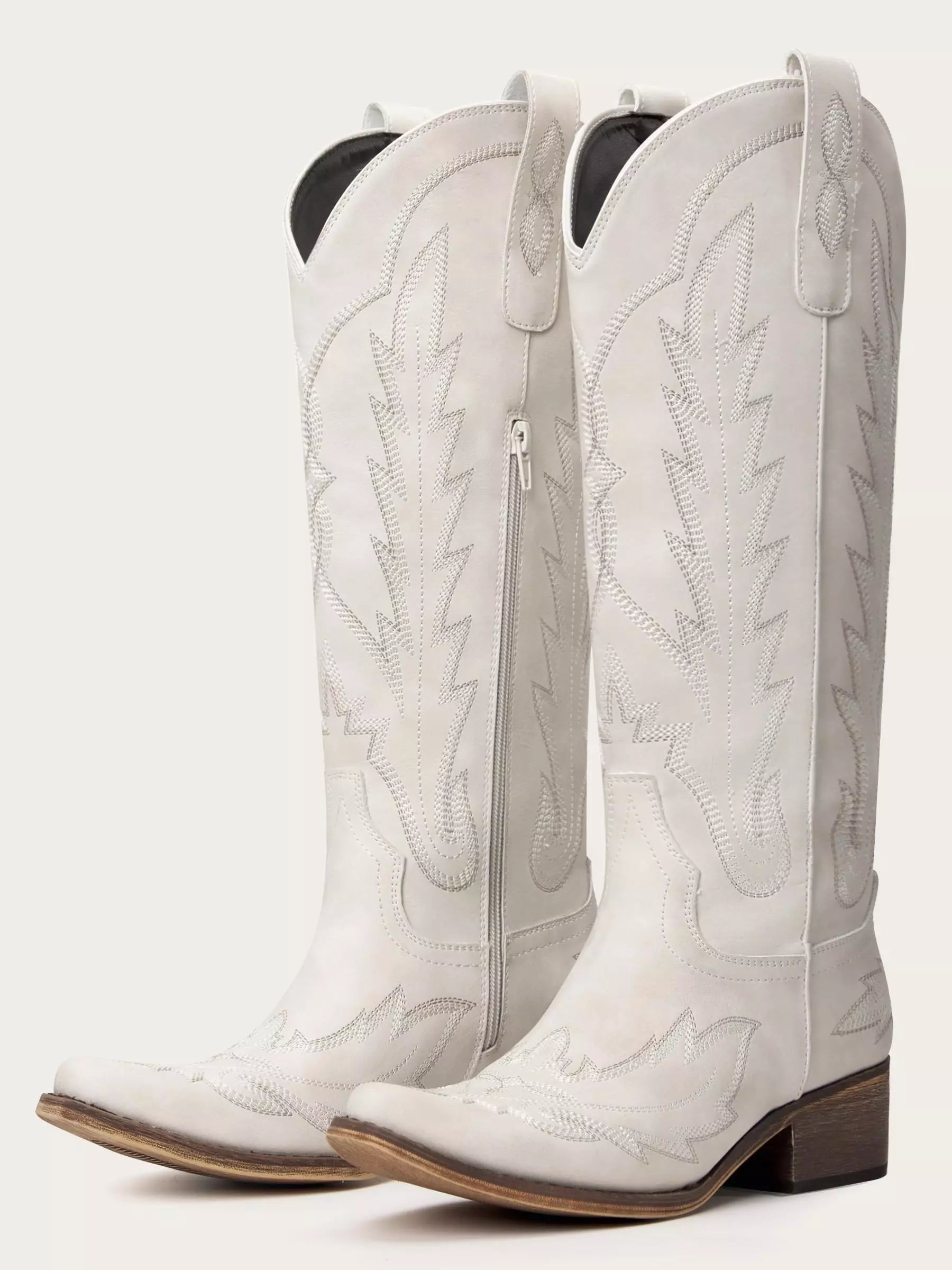 The Electra: Timeless White Embroidered Western Boots