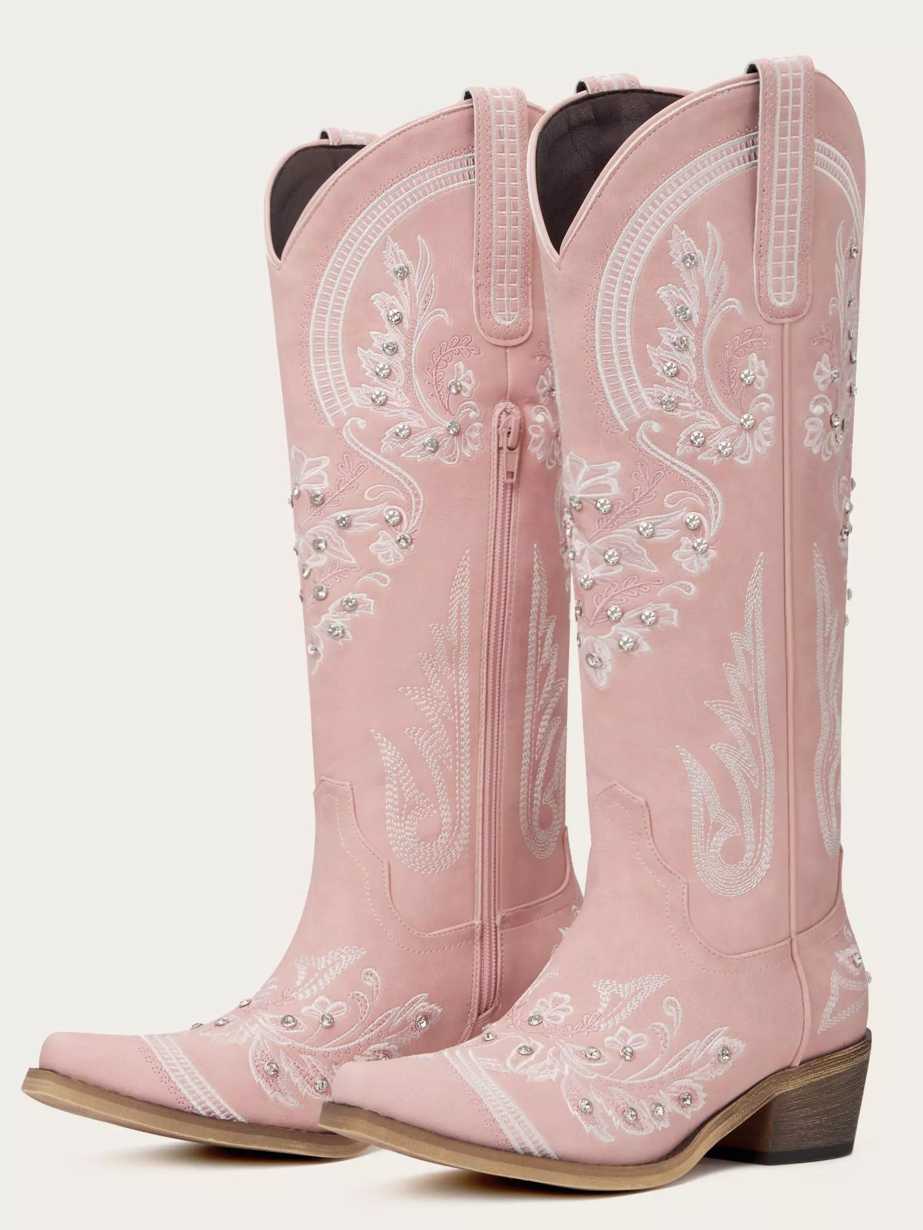 The Starlight Rider: Blush Pink Suede-Finish Western Boots with Crystals