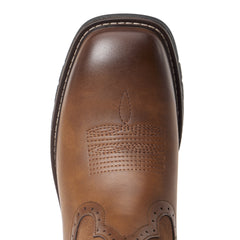 Men's Tan Brown Leather & Suede Panel Western Cowboy Boots - Embroidered, Durable Lug Sole