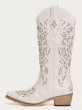 The Diamond Sky Boot: White Wedding Western Boots with Cut-Out Lace Detail & Rhinestones