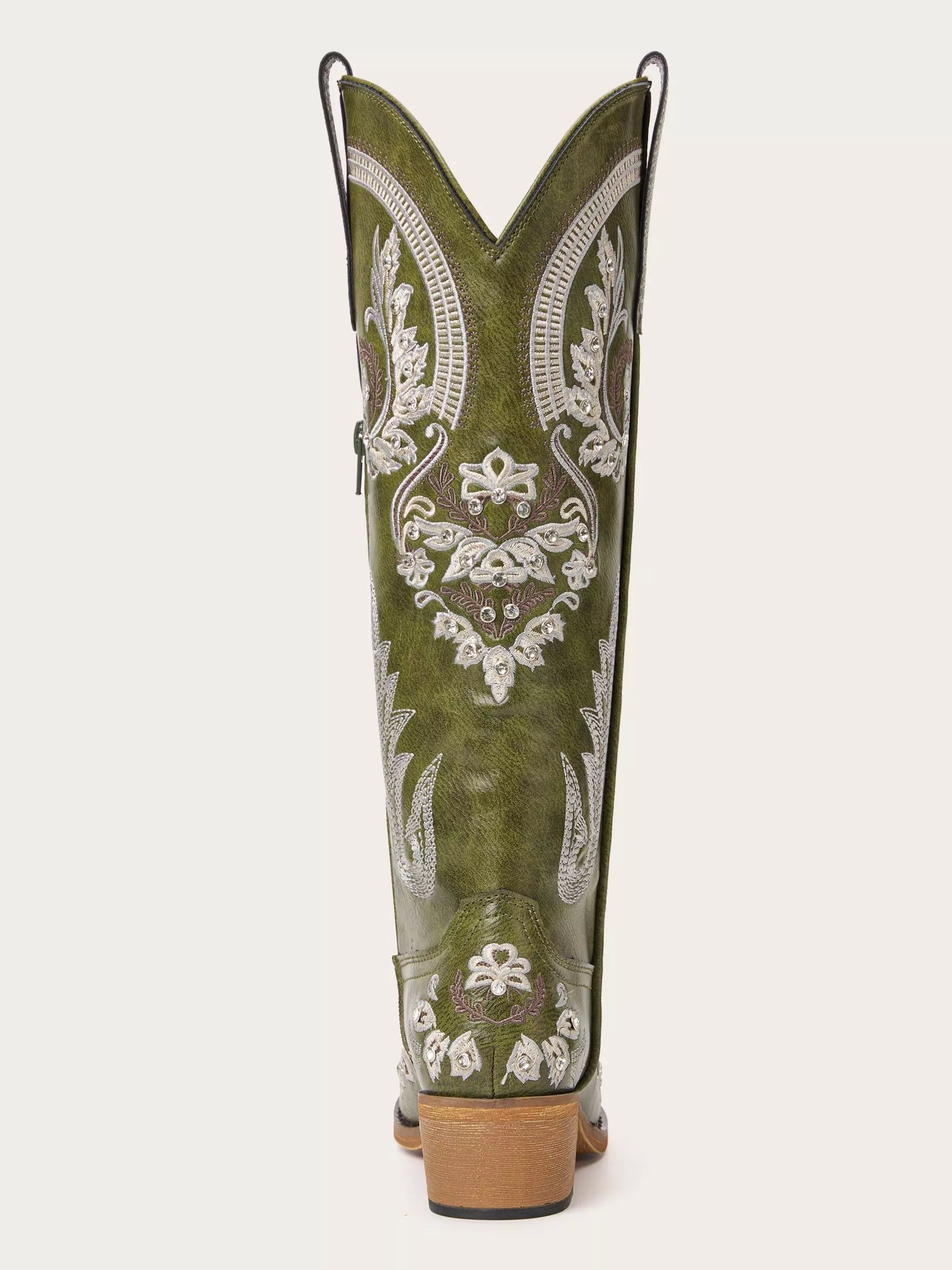 The Starlight Rider: Olive Green & Beige Embroidered Western Boots