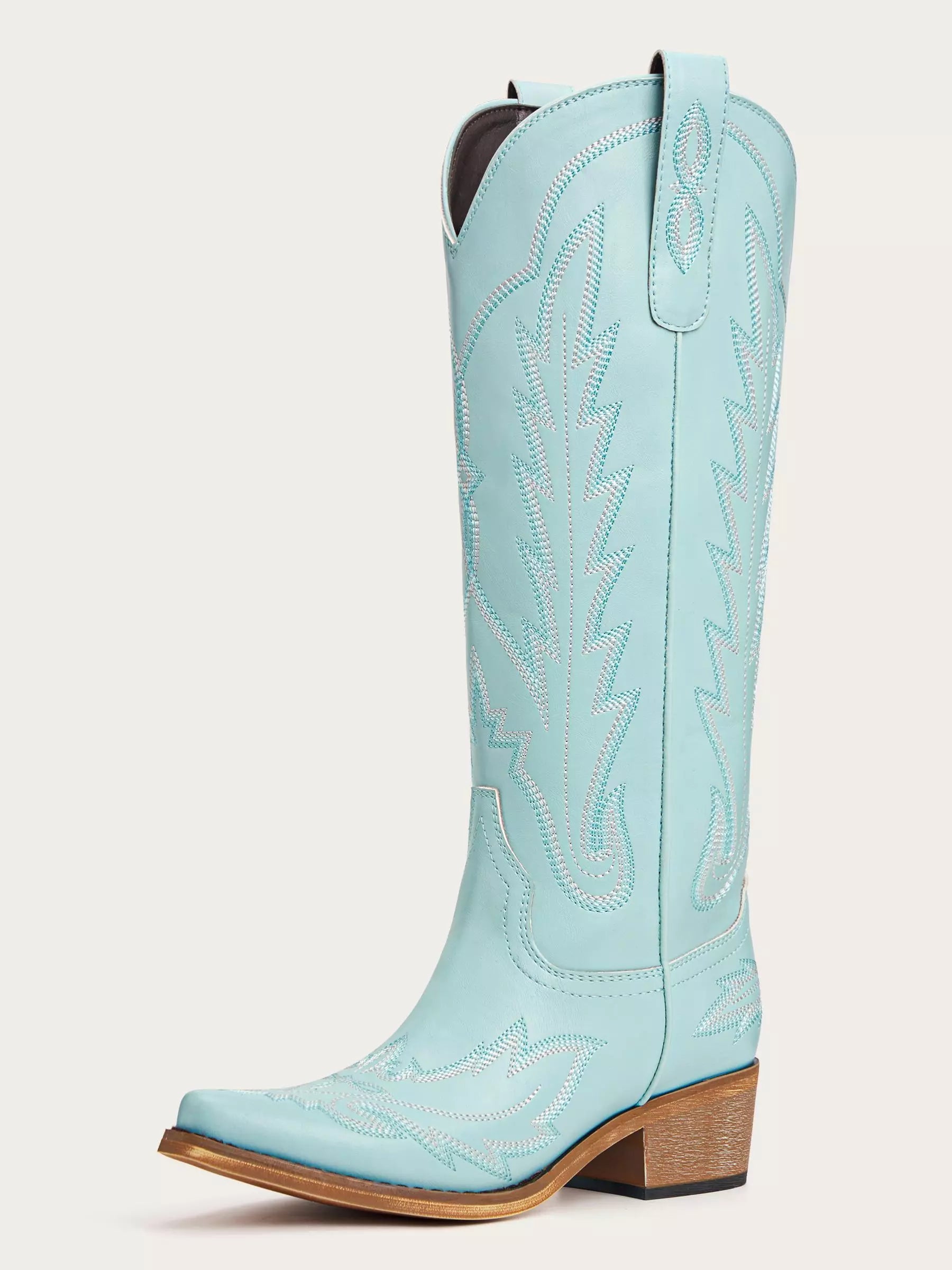 The Electra: Vibrant Turquoise Blue Embroidered Western Boots