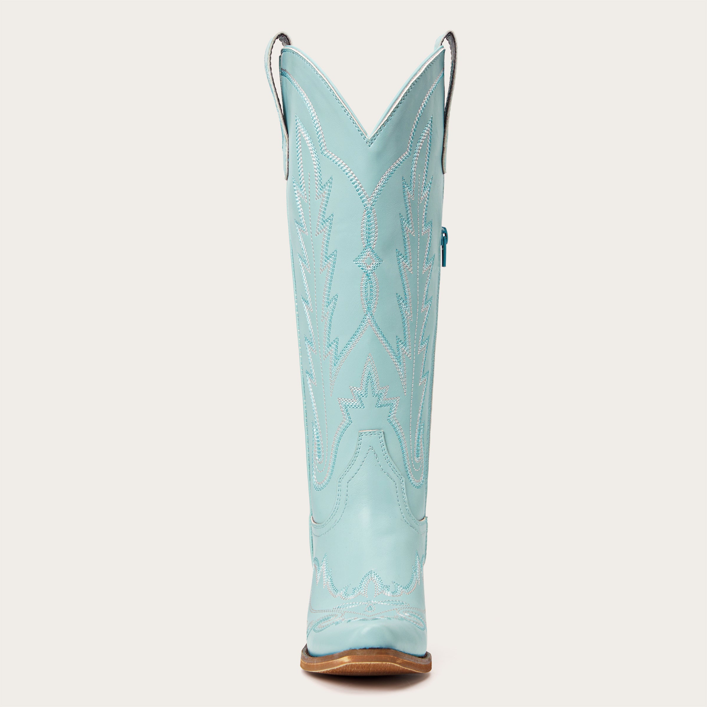 Light Sky Blue Western Embroidered Cowboy Boots - Mid-Heel Retro Riding Boots