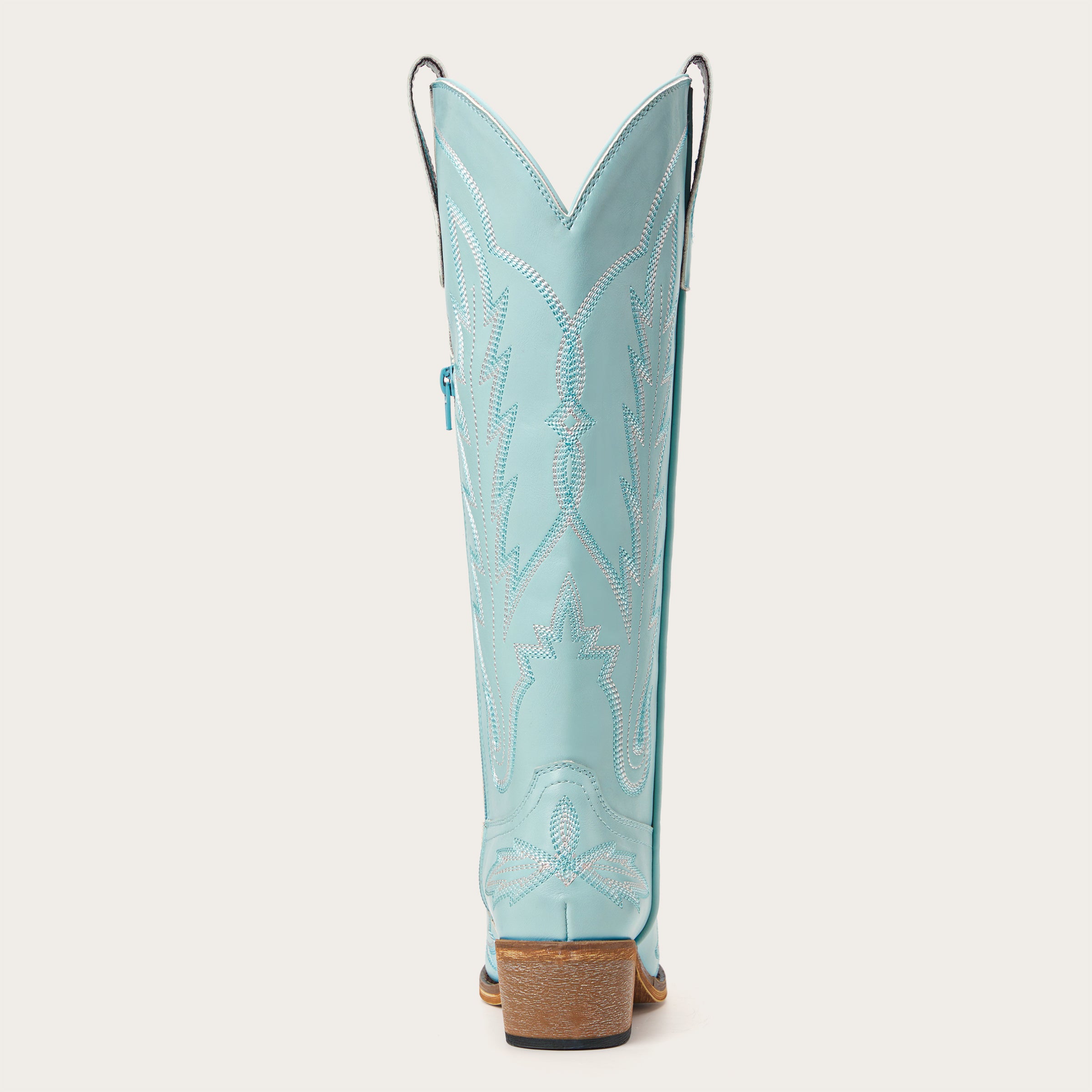 Light Sky Blue Western Embroidered Cowboy Boots - Mid-Heel Retro Riding Boots