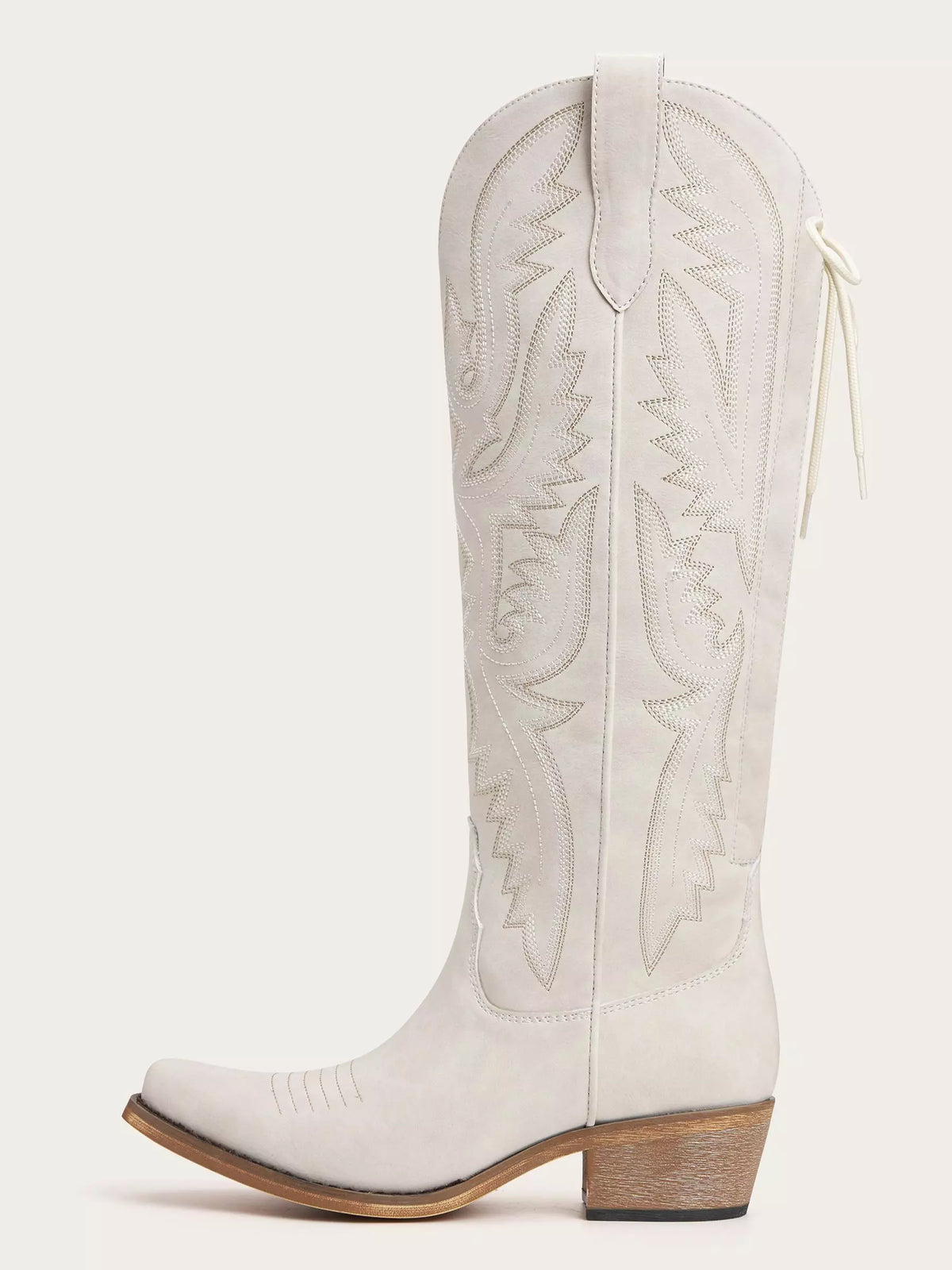 The Savannah: Knee-High Western Boots in Bone White with Lace-Up Detail
