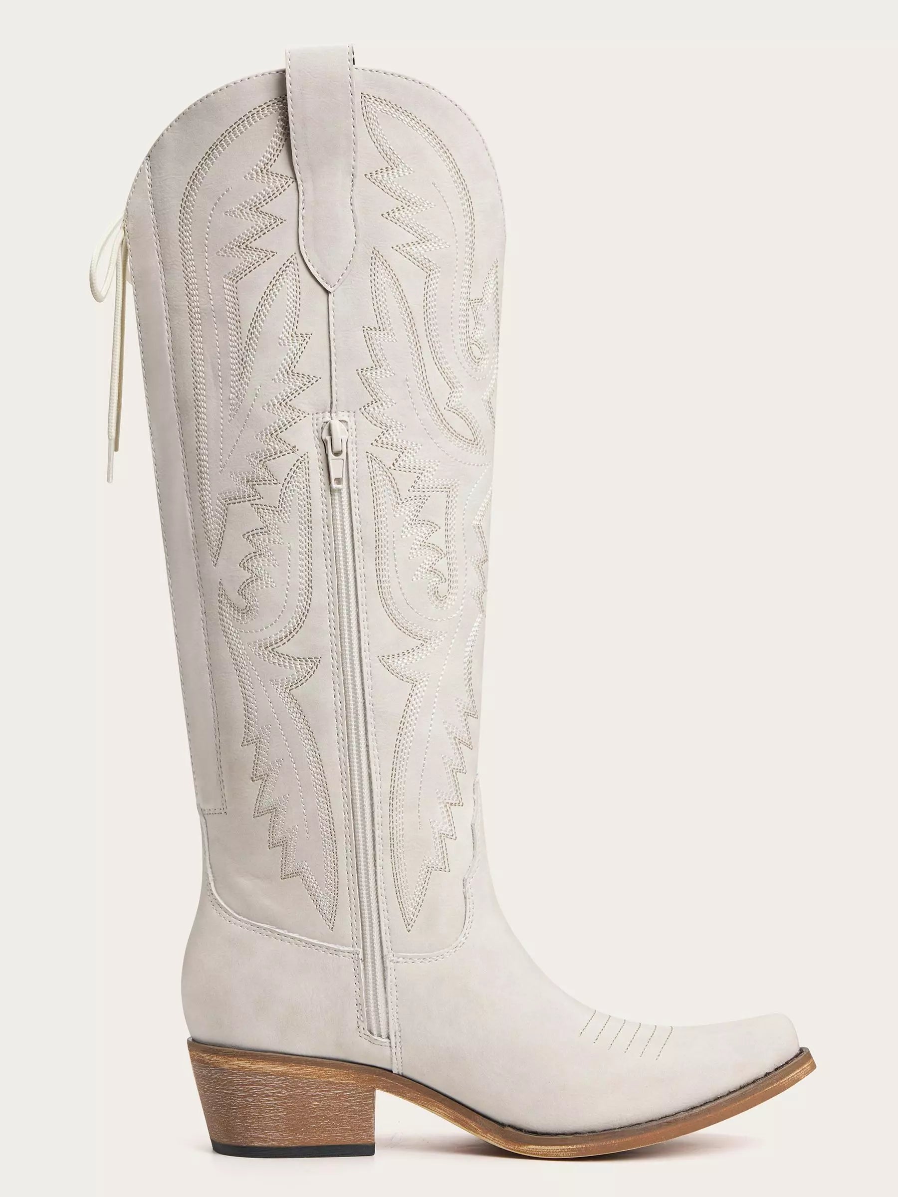 The Savannah: Knee-High Western Boots in Bone White with Lace-Up Detail