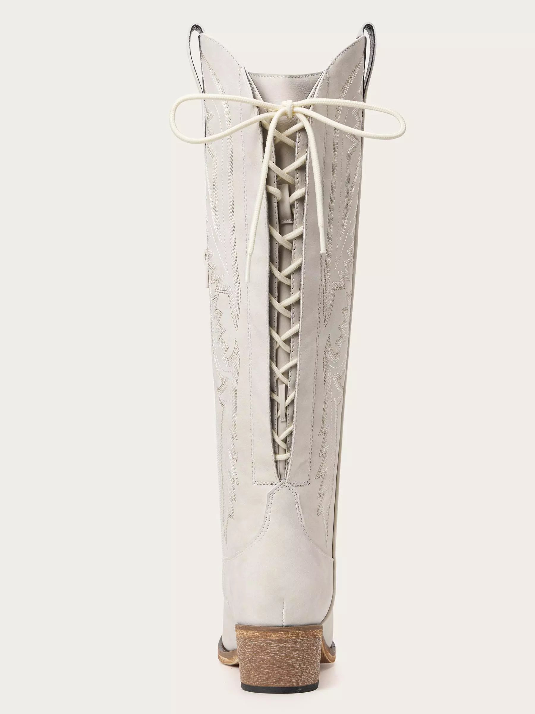 The Savannah: Knee-High Western Boots in Bone White with Lace-Up Detail