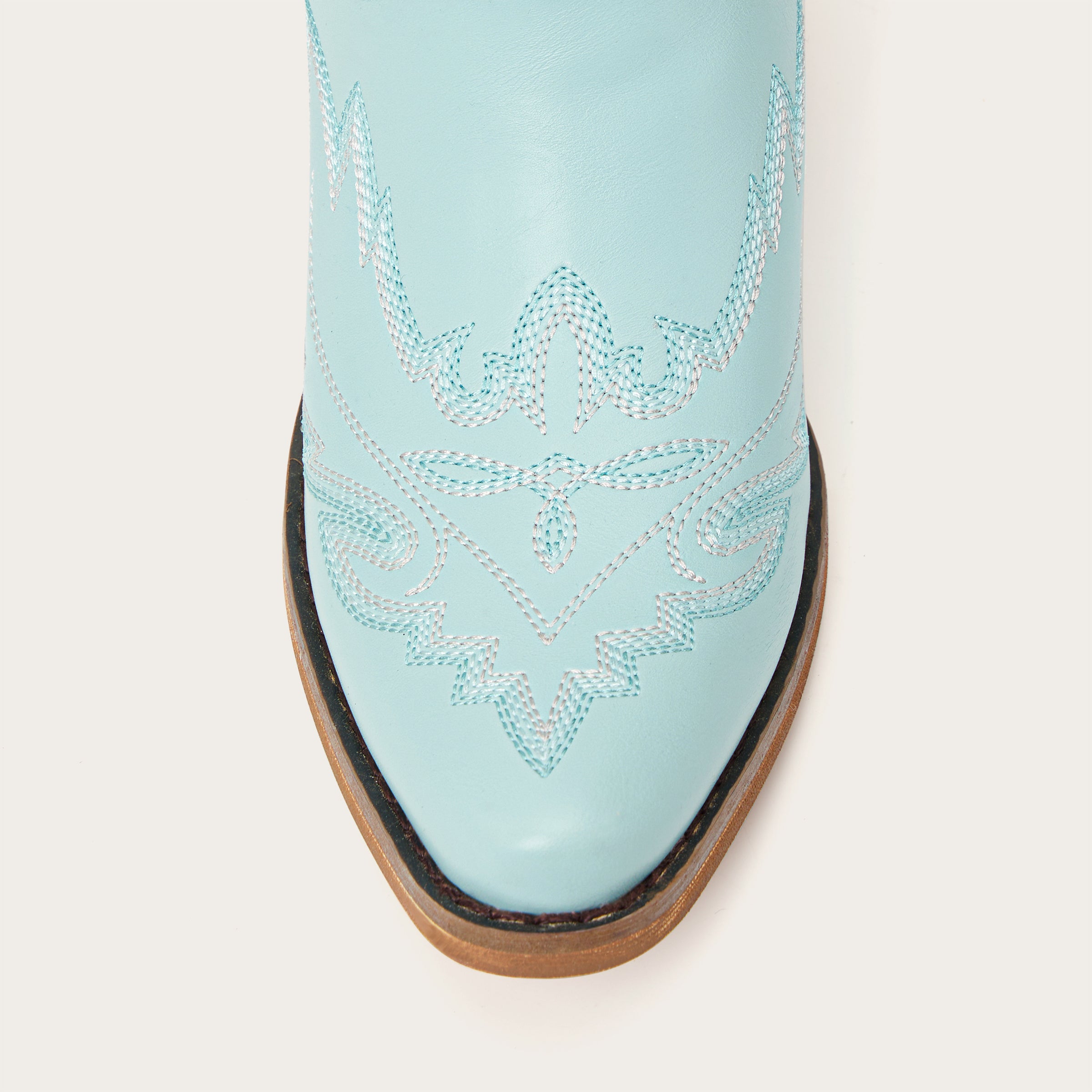Light Sky Blue Western Embroidered Cowboy Boots - Mid-Heel Retro Riding Boots