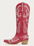 The Starlight Rider: Red & Silver Embroidered Western Boots