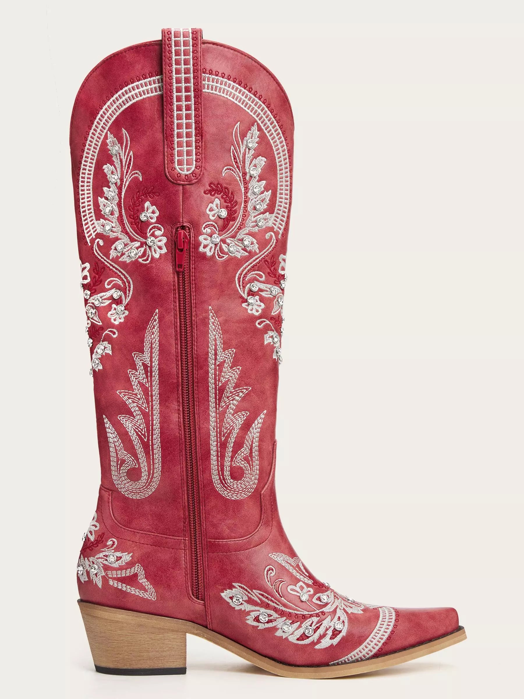 The Starlight Rider: Red & Silver Embroidered Western Boots