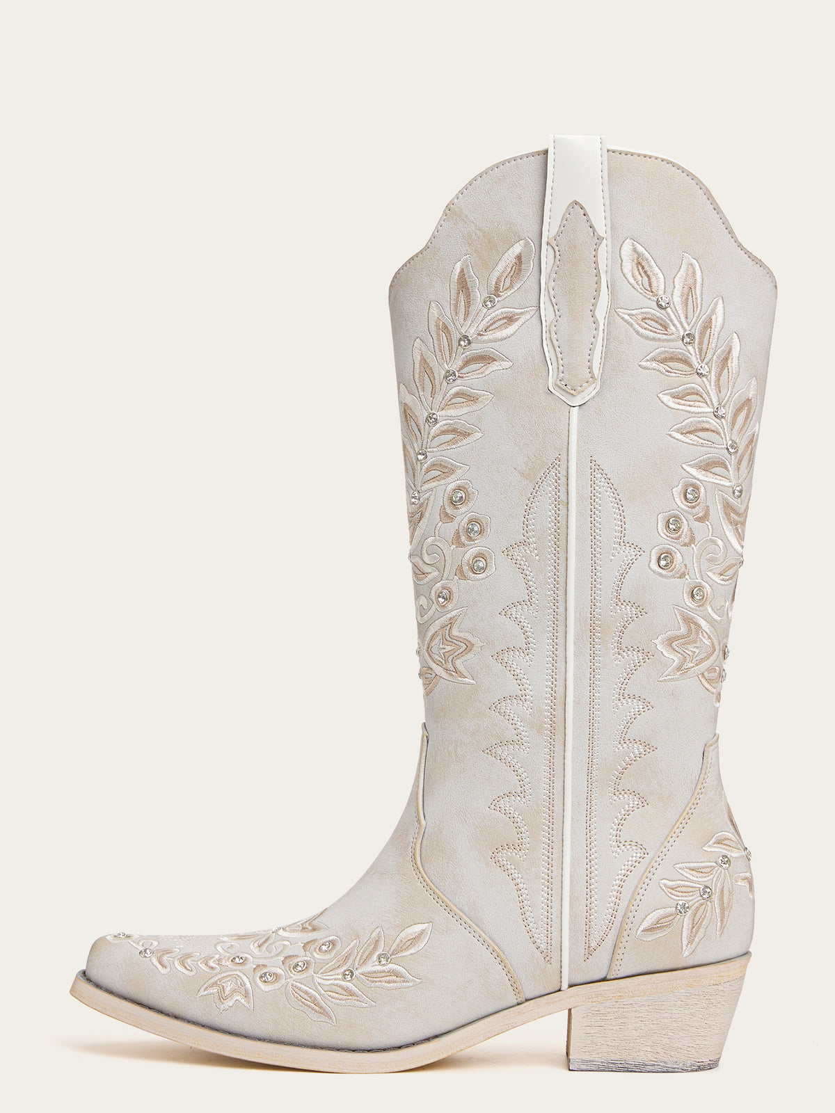 The Ever After: White Boots with Champagne Embroidery & Rhinestones