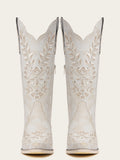 The Ever After: White Boots with Champagne Embroidery & Rhinestones