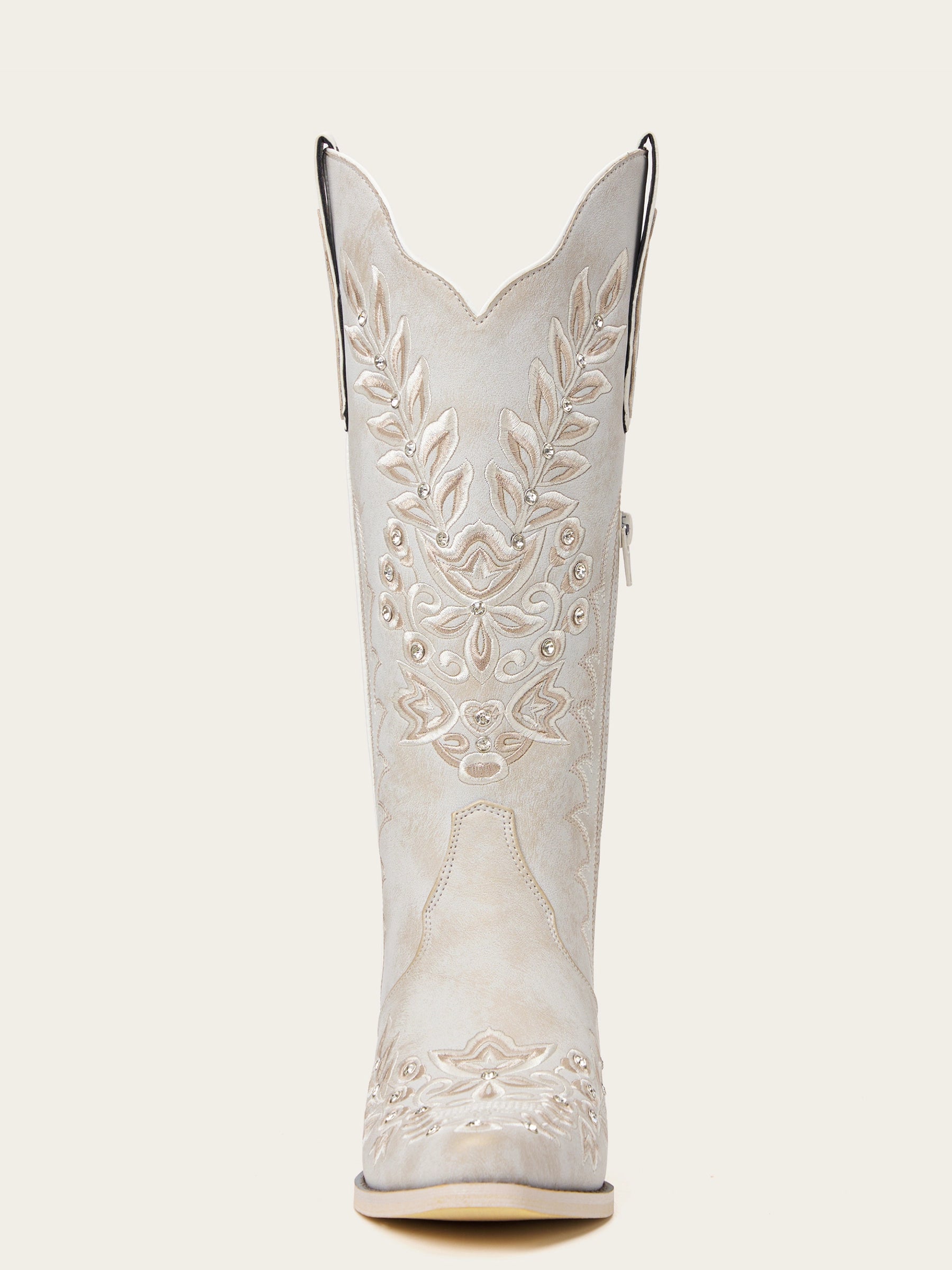 The Ever After: White Boots with Champagne Embroidery & Rhinestones