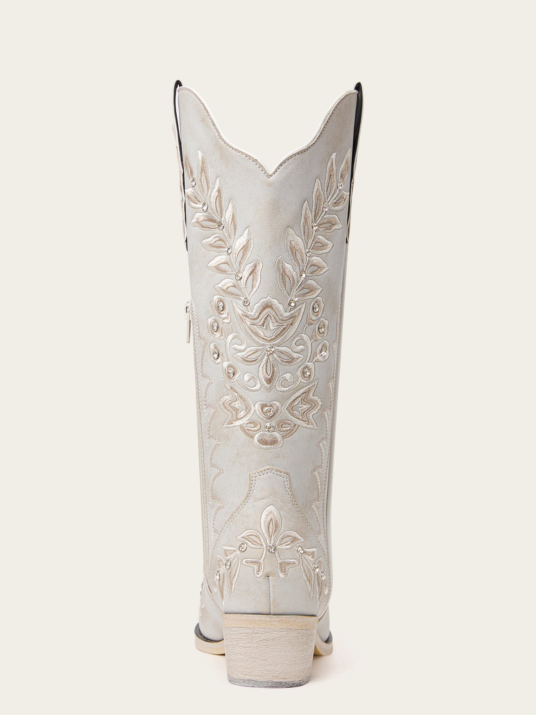 The Ever After: White Boots with Champagne Embroidery & Rhinestones