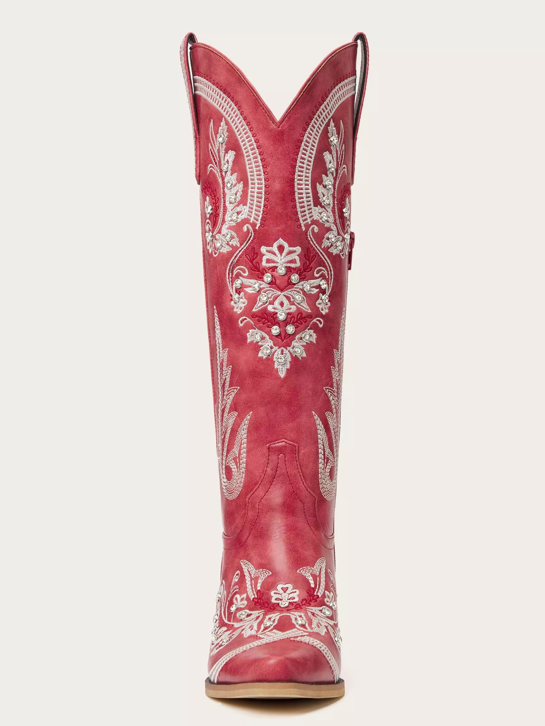 The Starlight Rider: Red & Silver Embroidered Western Boots
