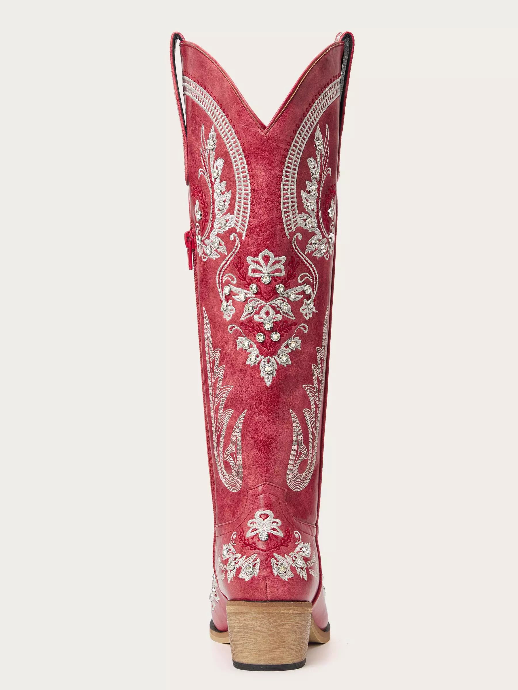 The Starlight Rider: Red & Silver Embroidered Western Boots