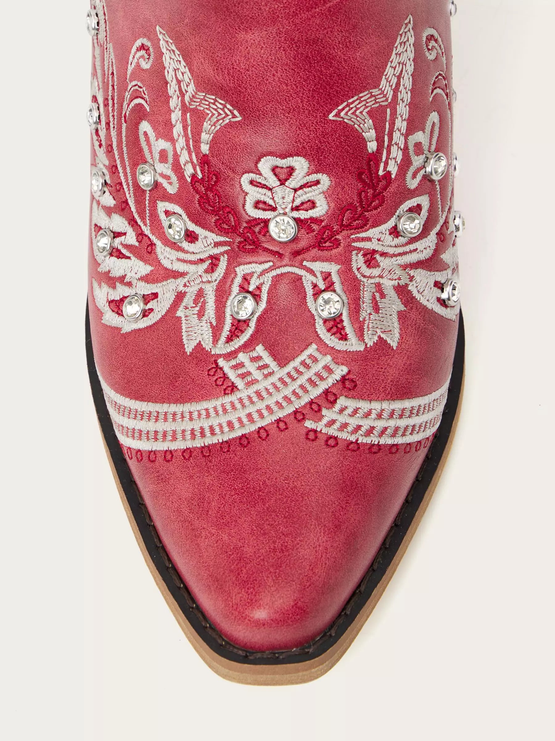 The Starlight Rider: Red & Silver Embroidered Western Boots