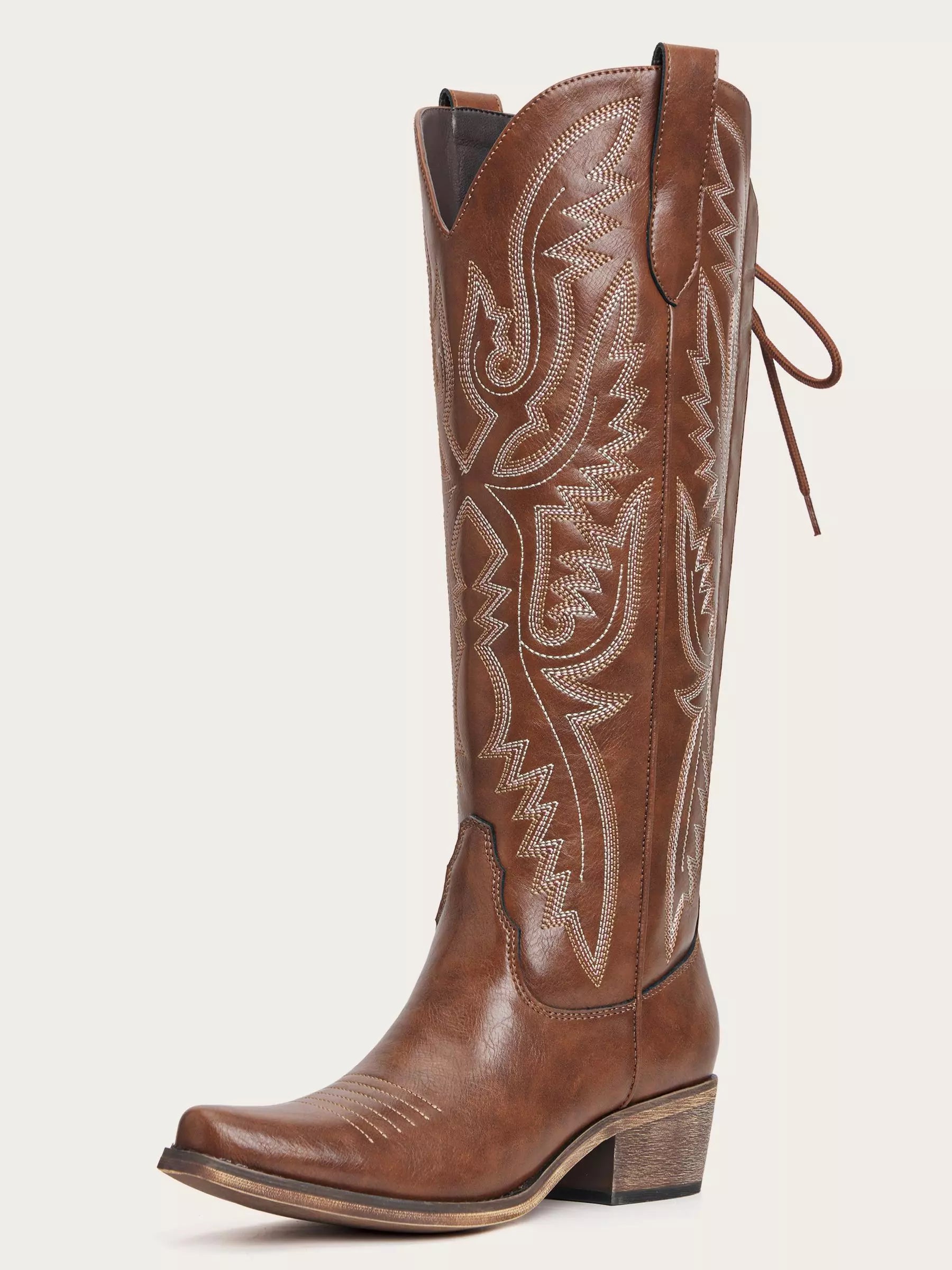 The Savannah: Genuine Leather Knee-High Western Boots in Classic Brown