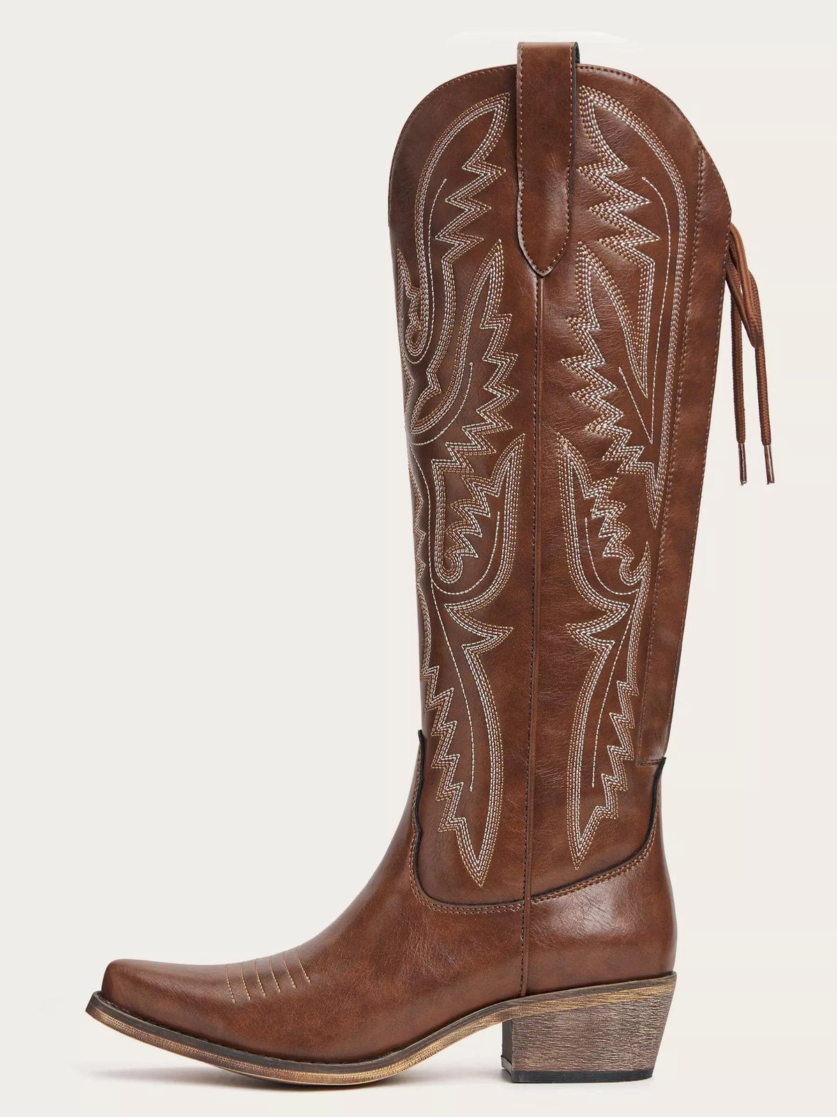 The Savannah: Genuine Leather Knee-High Western Boots in Classic Brown