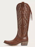 The Savannah: Genuine Leather Knee-High Western Boots in Classic Brown