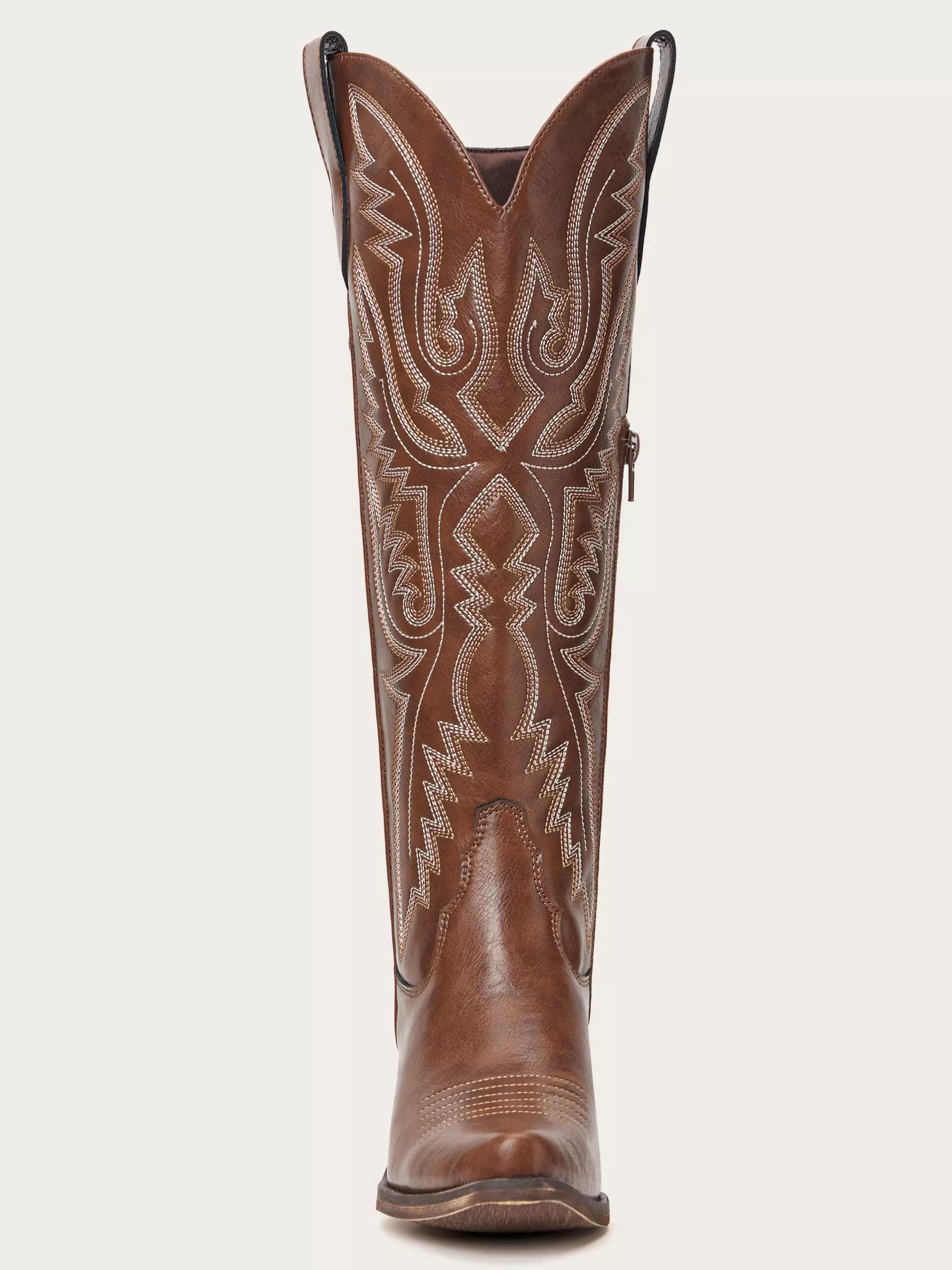 The Savannah: Genuine Leather Knee-High Western Boots in Classic Brown