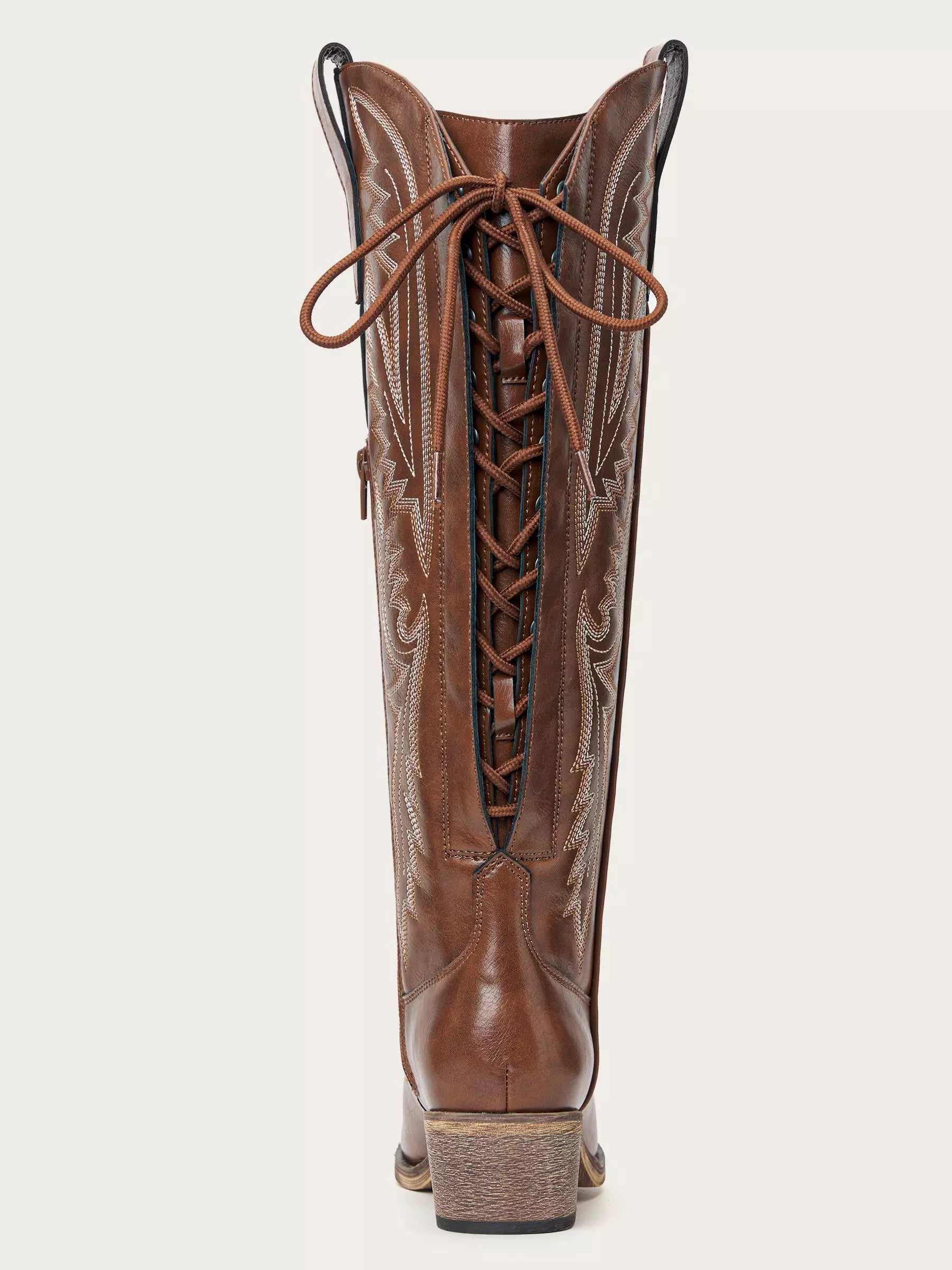 The Savannah: Genuine Leather Knee-High Western Boots in Classic Brown