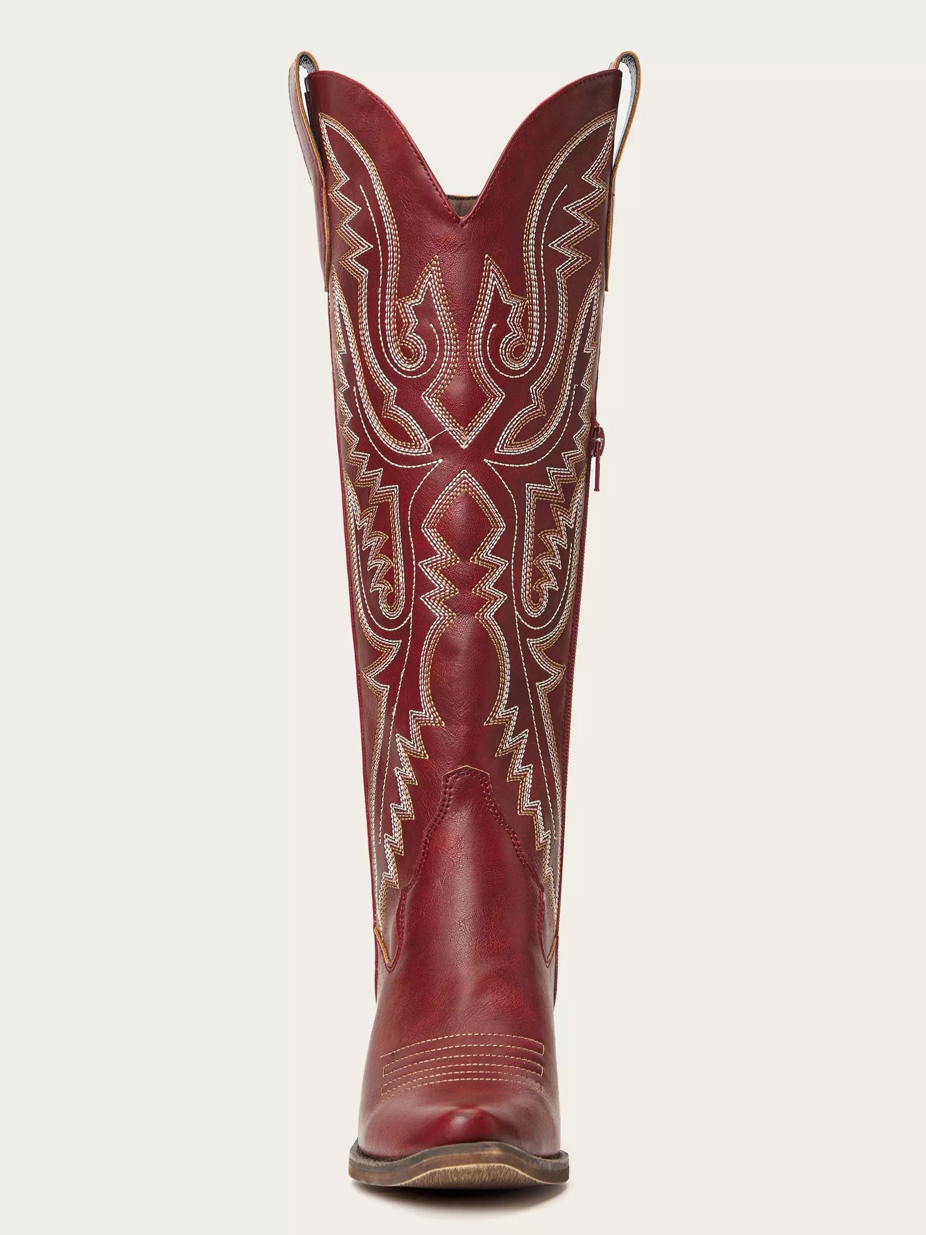 The Savannah: Knee-High Western Boots in Vintage Red with Lace-Up Detail