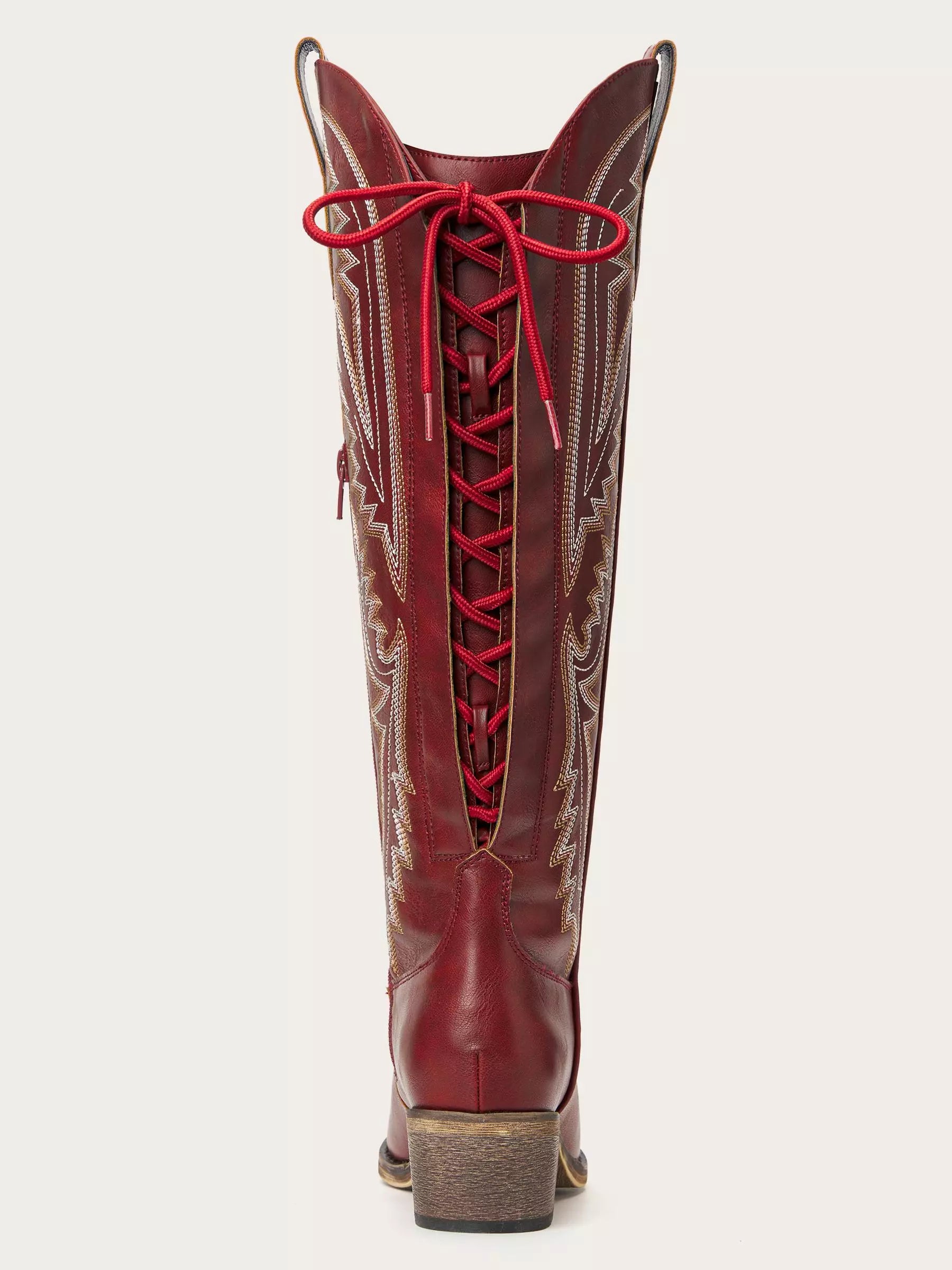 The Savannah: Knee-High Western Boots in Vintage Red with Lace-Up Detail
