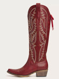 The Savannah: Knee-High Western Boots in Vintage Red with Lace-Up Detail