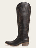 The Legacy: Distressed Black Knee-High Western Boots with a Snip Toe