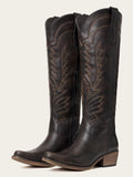 The Legacy: Distressed Black Knee-High Western Boots with a Snip Toe