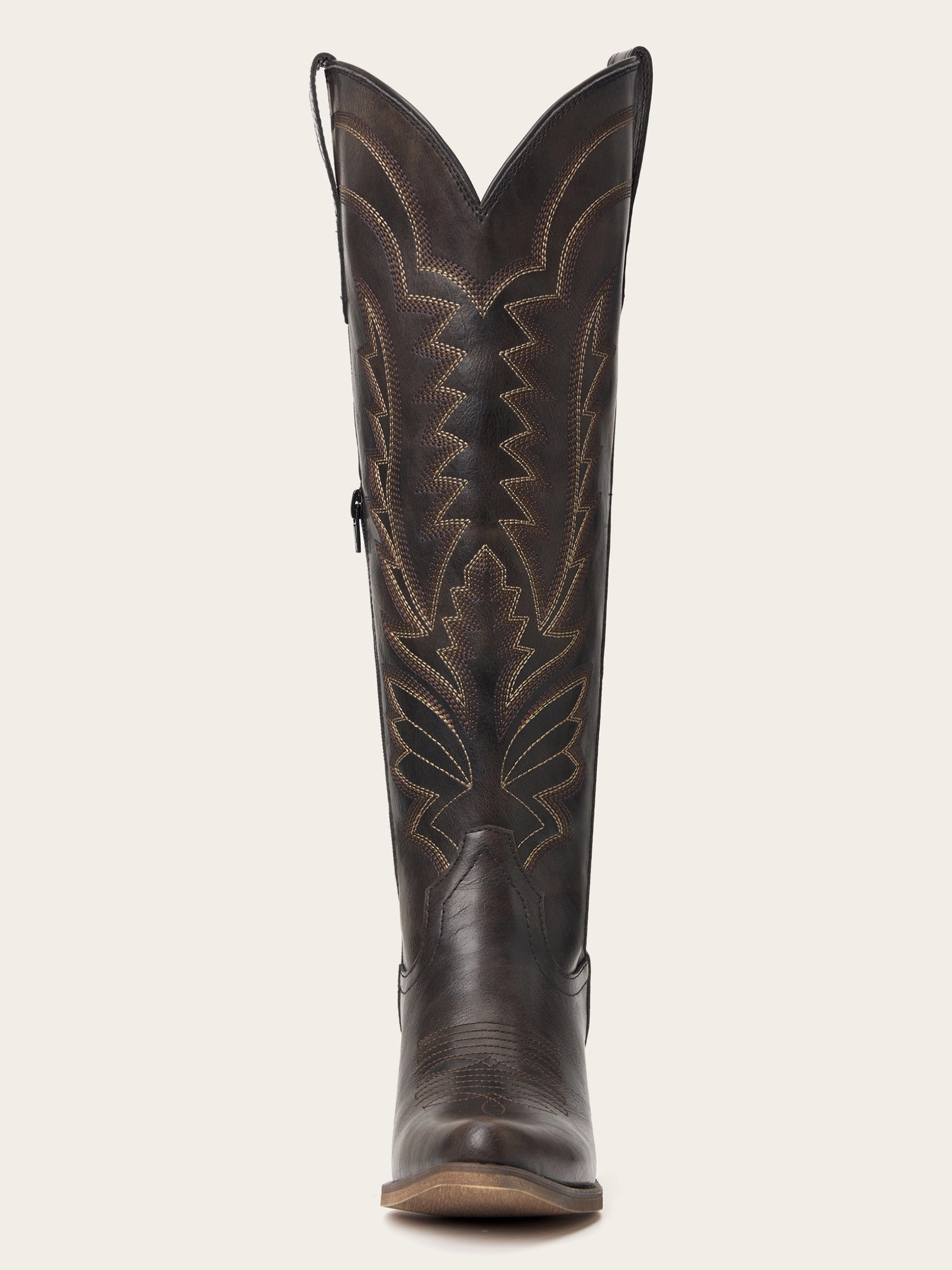 The Legacy: Distressed Black Knee-High Western Boots with a Snip Toe