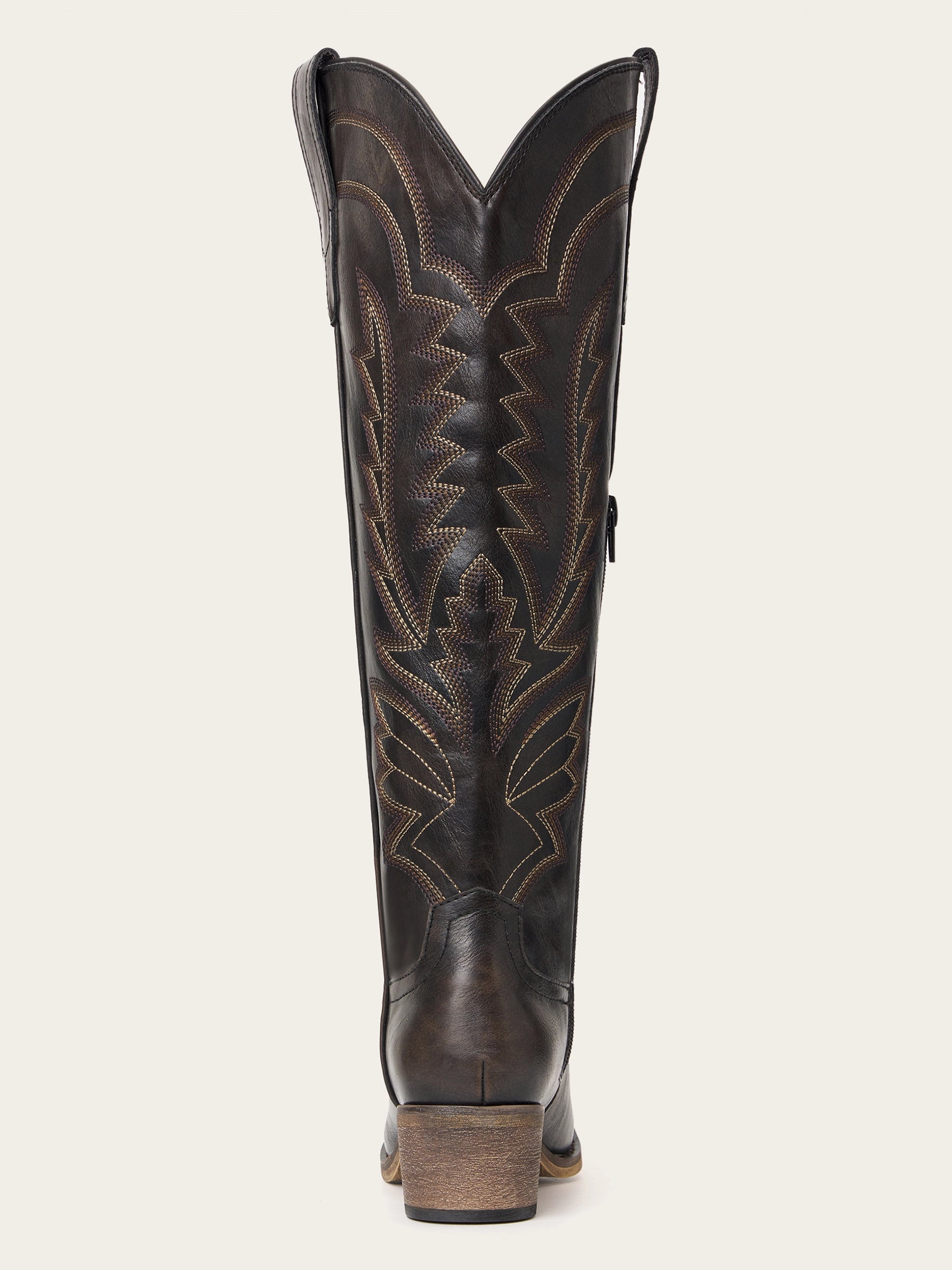 The Legacy: Distressed Black Knee-High Western Boots with a Snip Toe