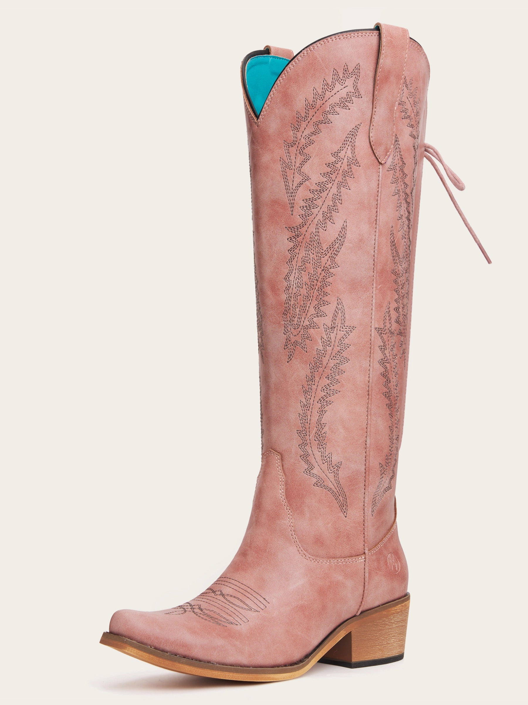 The Desert Bloom: Dusty Rose Boots with Turquoise Lining & Lace-Up Back