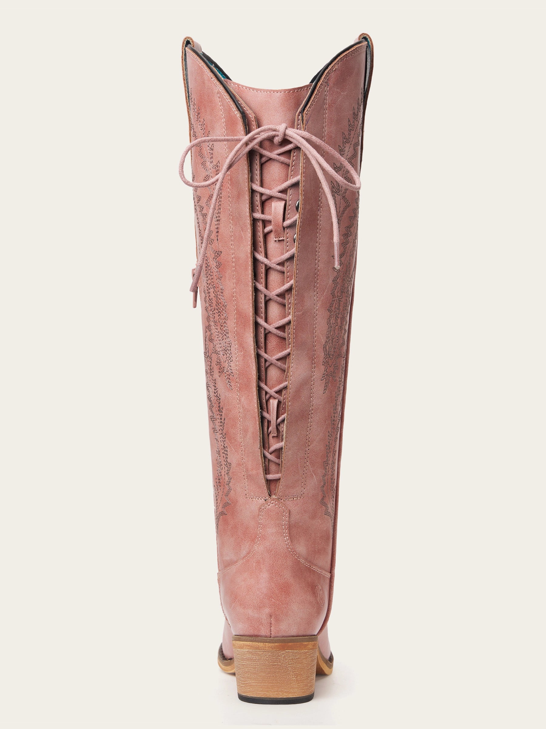The Desert Bloom: Dusty Rose Boots with Turquoise Lining & Lace-Up Back