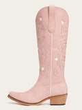 The Queen of Hearts: Blush Pink Boots with White Heart Inlays & Embroidery