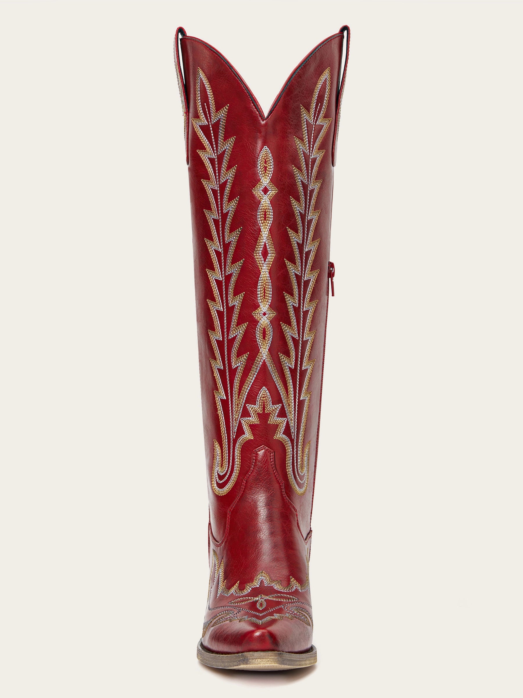 The Dynamo: Rich Red Knee-High Western Boots with Snip Toe & Adjustable Lacing