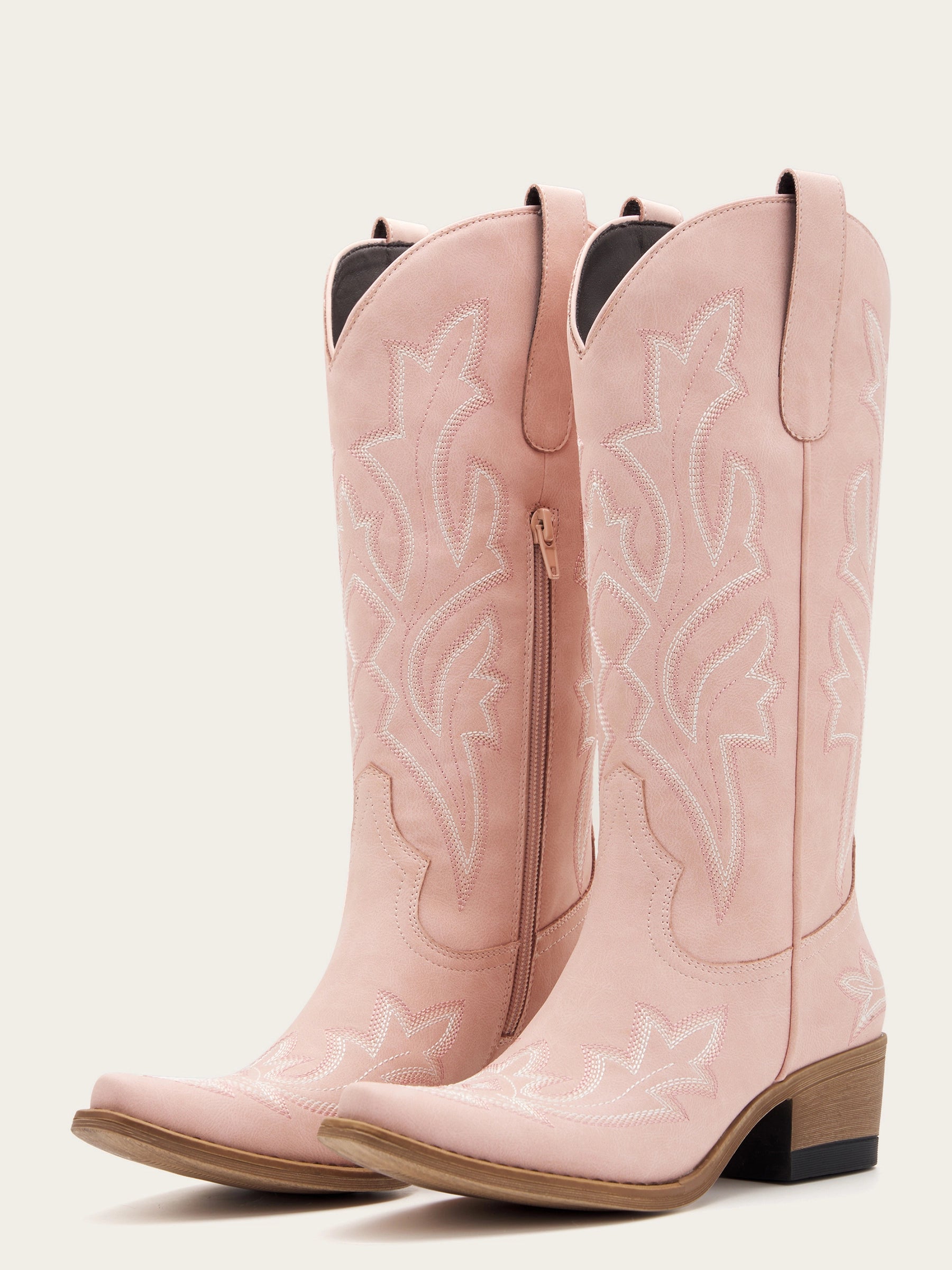 The Blossom: Blush Pink Cowboy Boots with White Western Embroidery