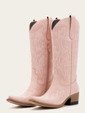 The Blossom: Blush Pink Cowboy Boots with White Western Embroidery