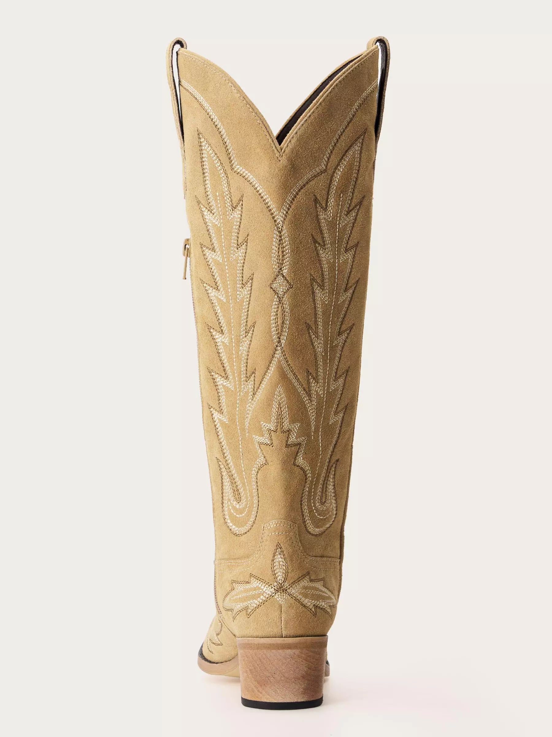The Electra: Classic Beige Suede Embroidered Western Boots