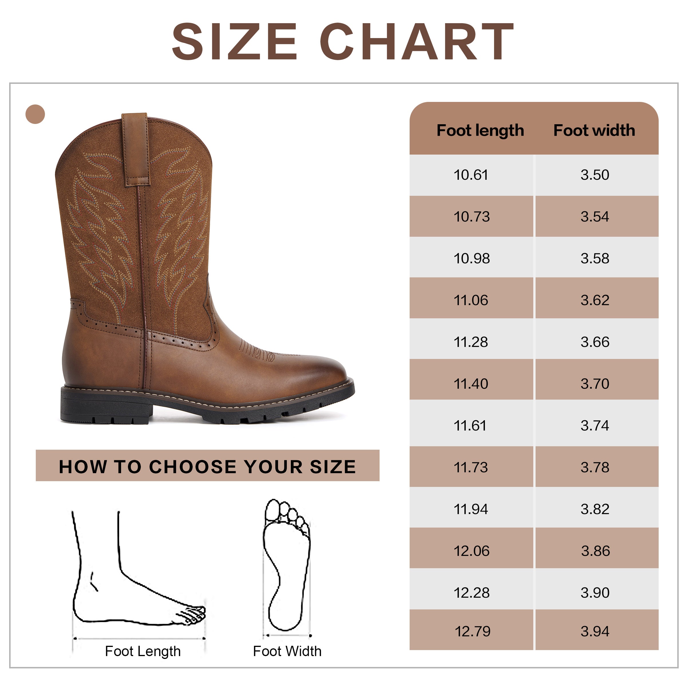 Men's Tan Brown Leather & Suede Panel Western Cowboy Boots - Embroidered, Durable Lug Sole