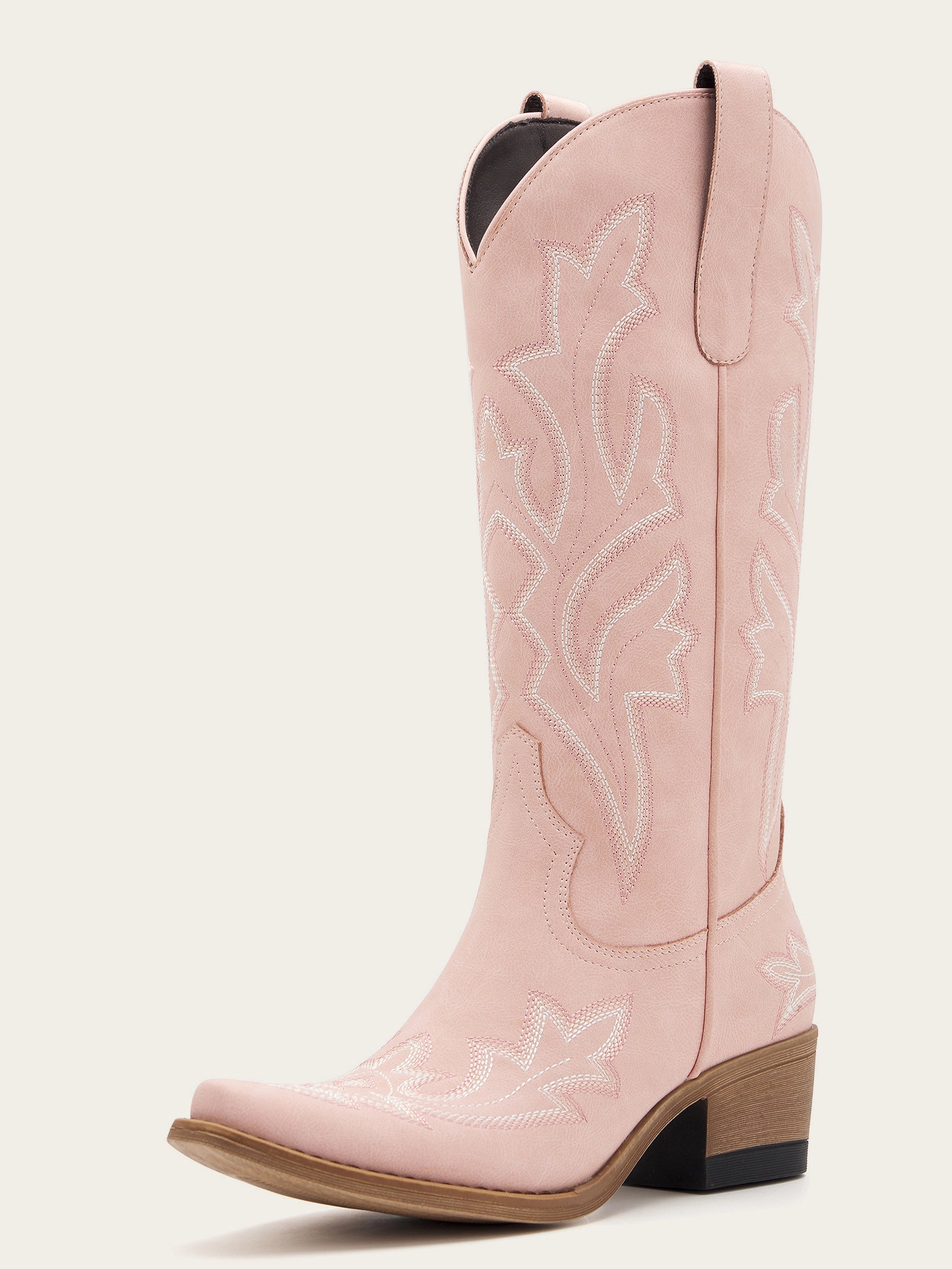 The Blossom: Blush Pink Cowboy Boots with White Western Embroidery