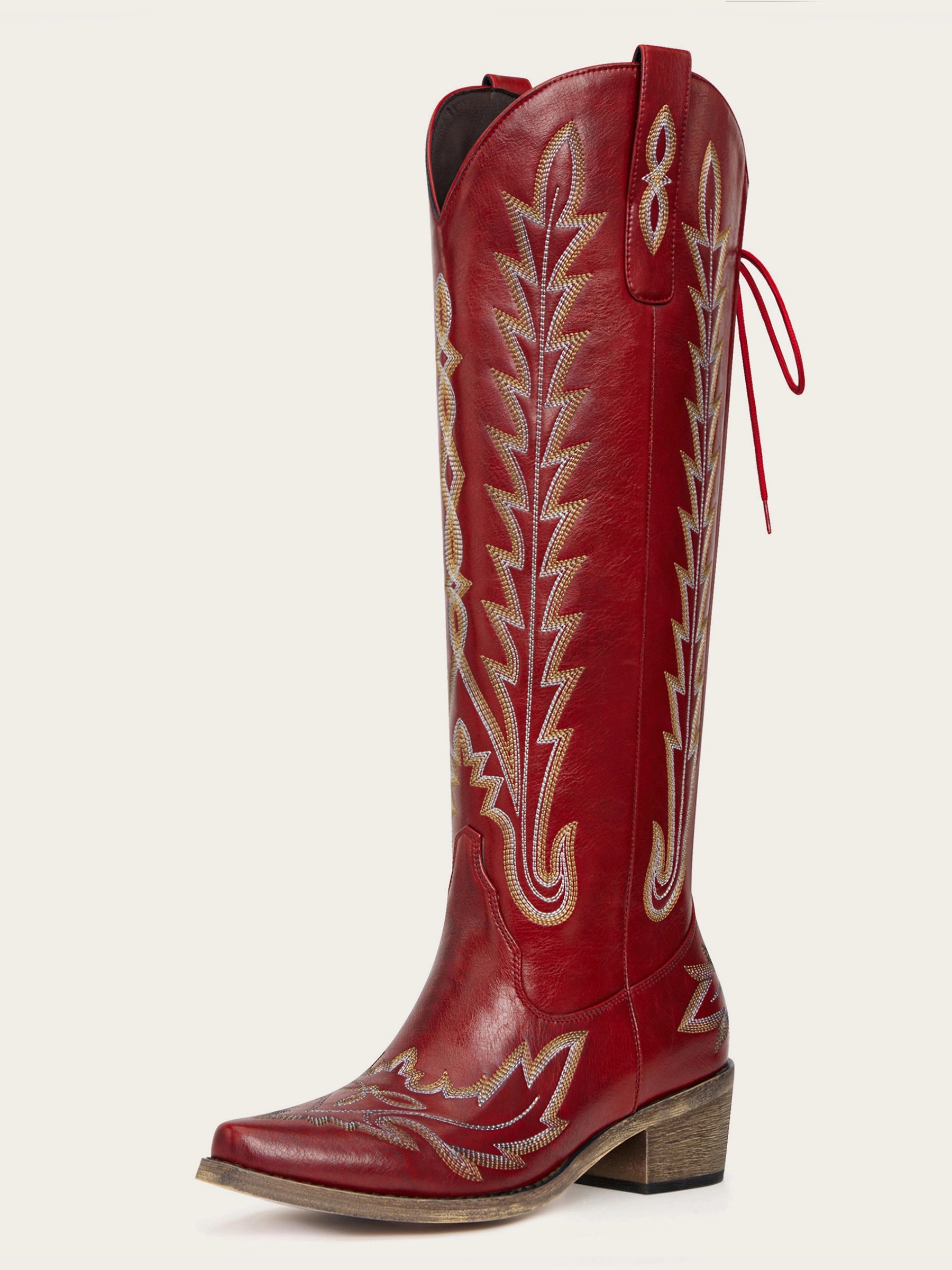 The Dynamo: Rich Red Knee-High Western Boots with Snip Toe & Adjustable Lacing