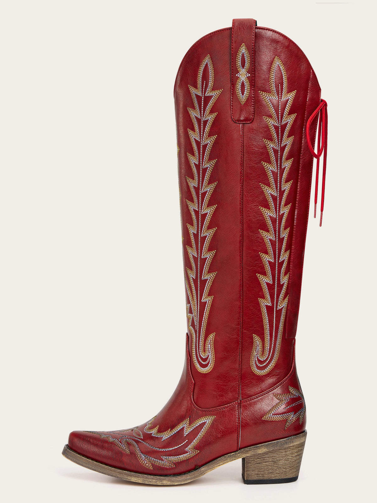 The Dynamo: Rich Red Knee-High Western Boots with Snip Toe & Adjustable Lacing