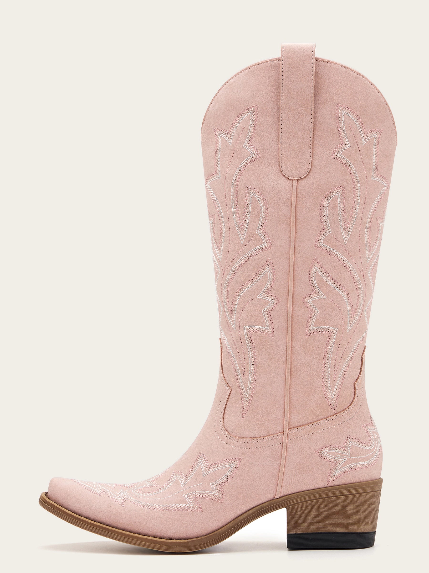 The Blossom: Blush Pink Cowboy Boots with White Western Embroidery