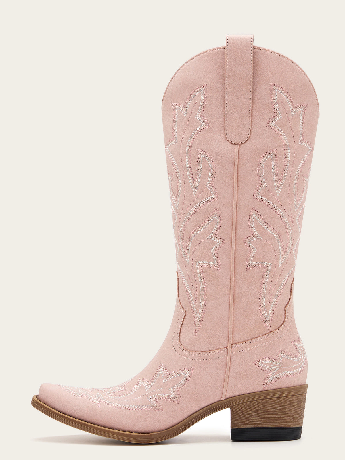 The Blossom: Blush Pink Cowboy Boots with White Western Embroidery