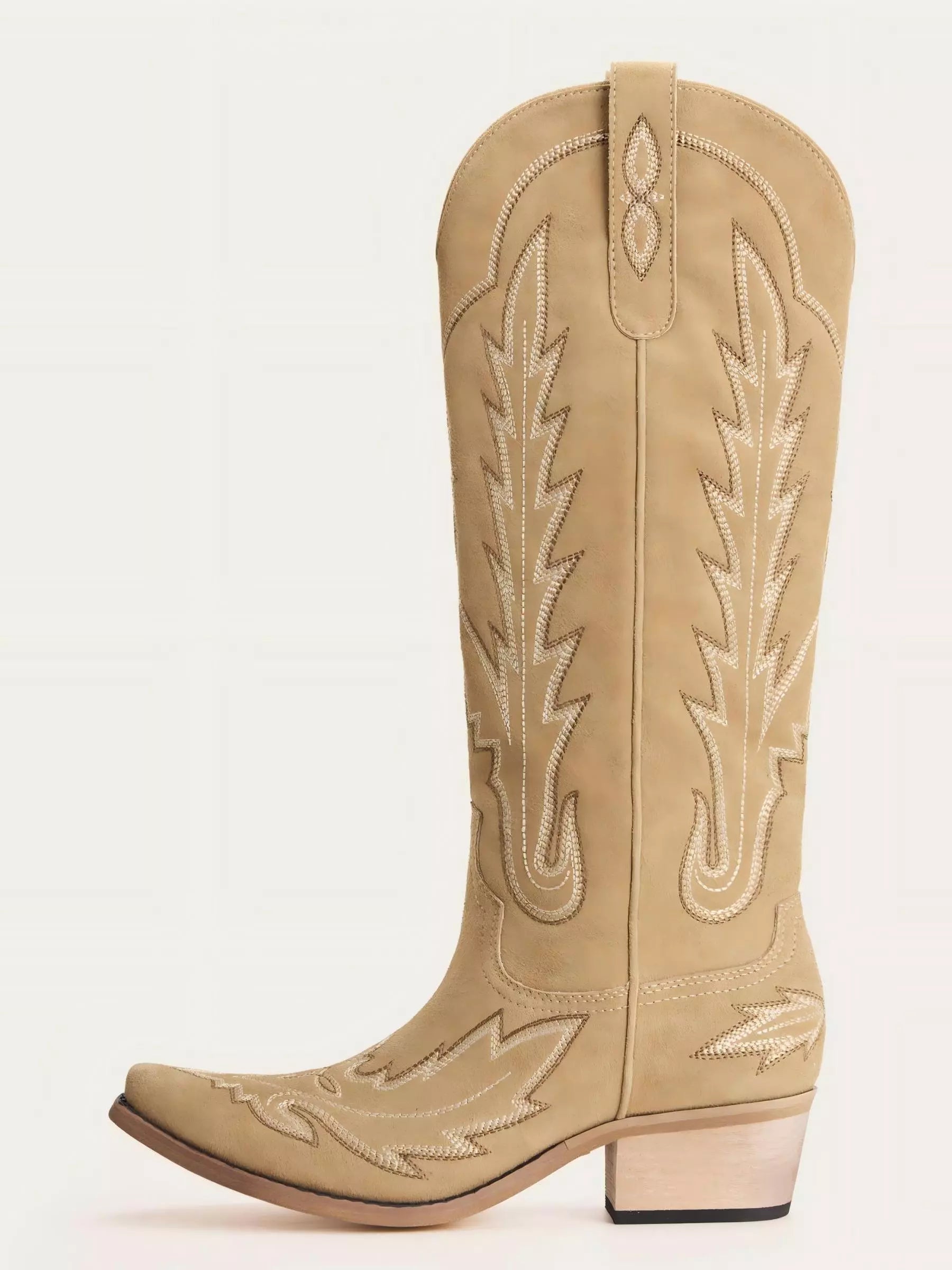 The Electra: Classic Beige Suede Embroidered Western Boots