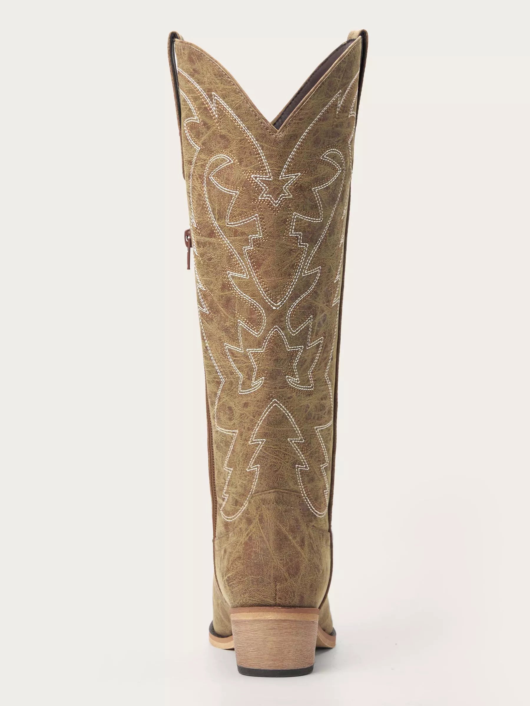 The Aspen: Knee-High Western Boots in Distressed Taupe Brown
