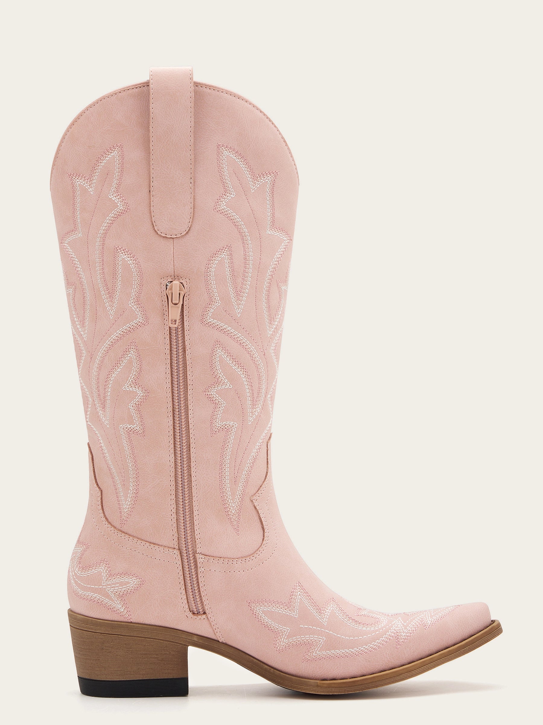 The Blossom: Blush Pink Cowboy Boots with White Western Embroidery